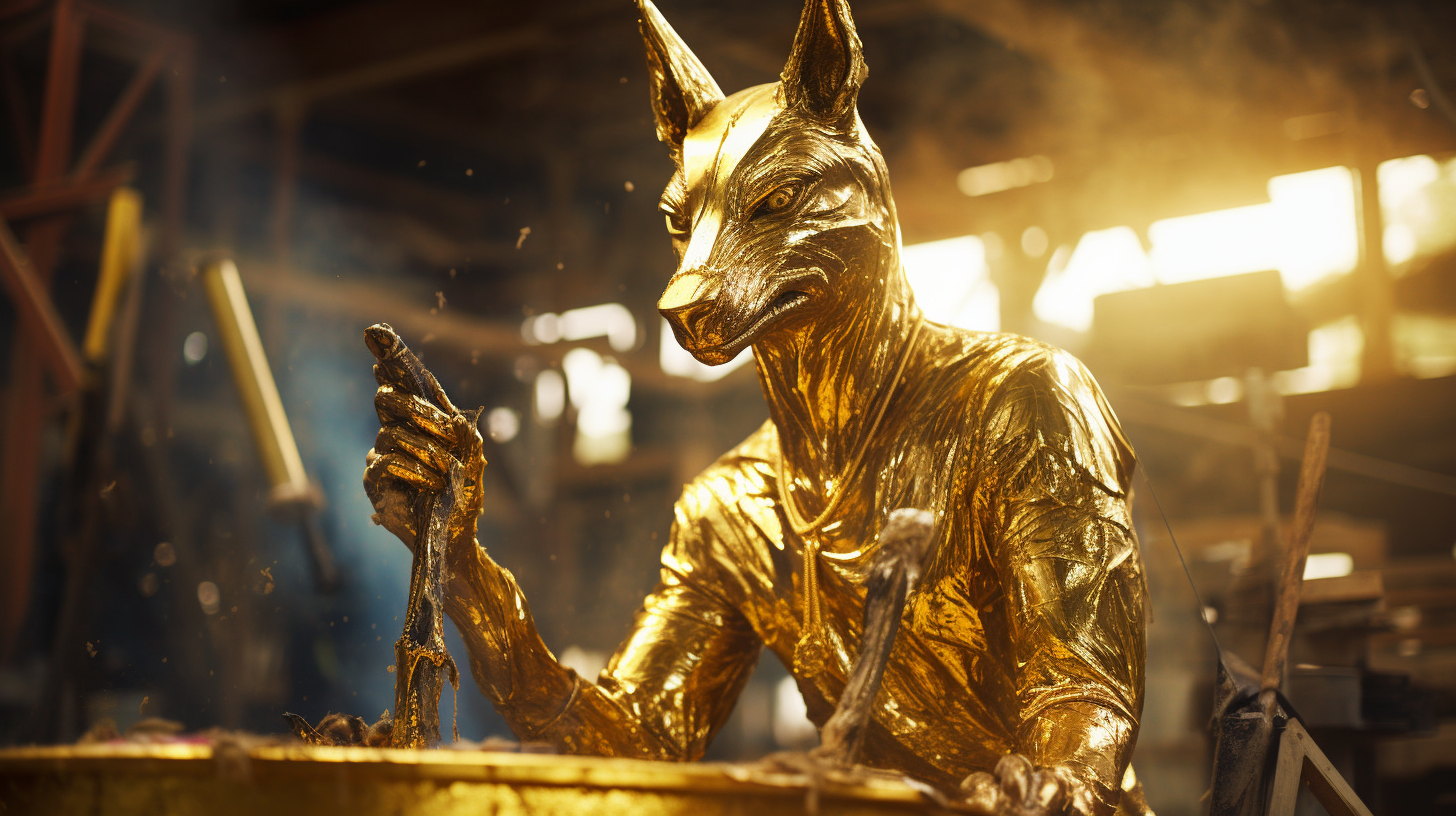 Anubis golden statue being built