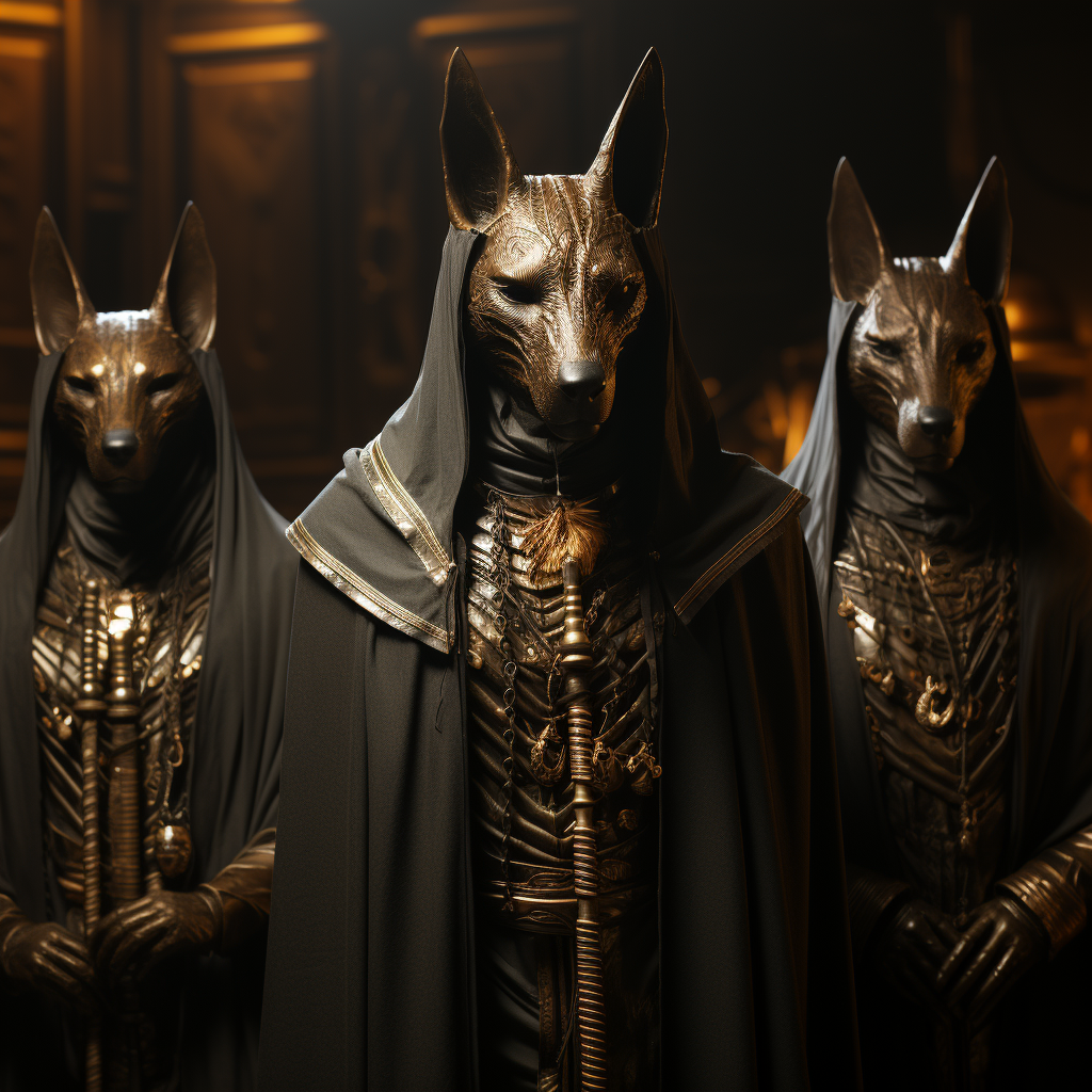 Iconic Anubis and Sekhmet with Staff of Set and Ankh