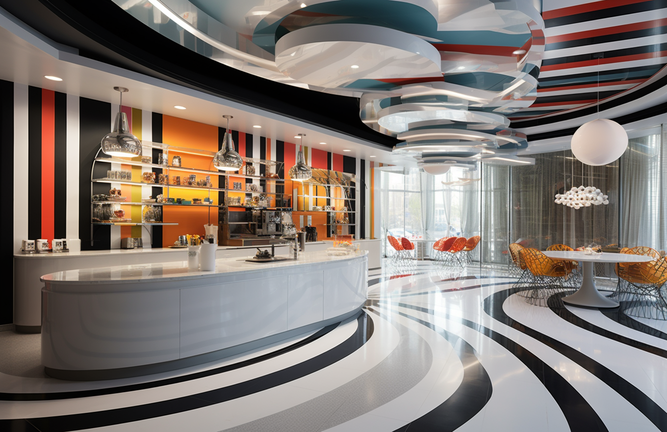 Apartment ceiling with striped design