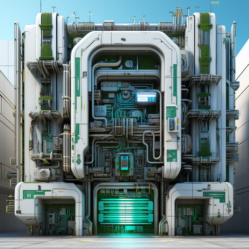 Intricate cyber city apartment entrance