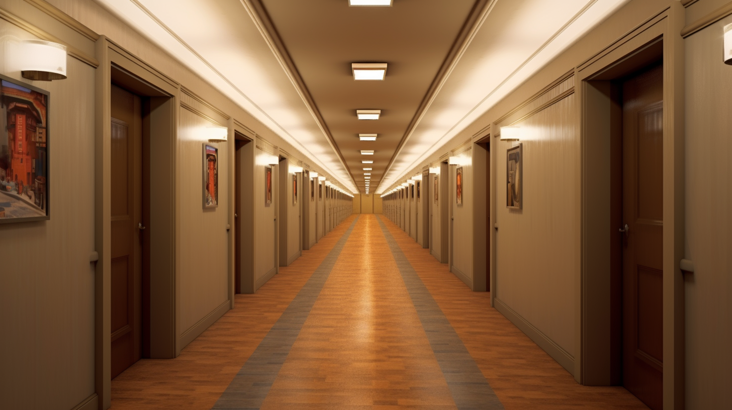 Realistic apartment building hallway image