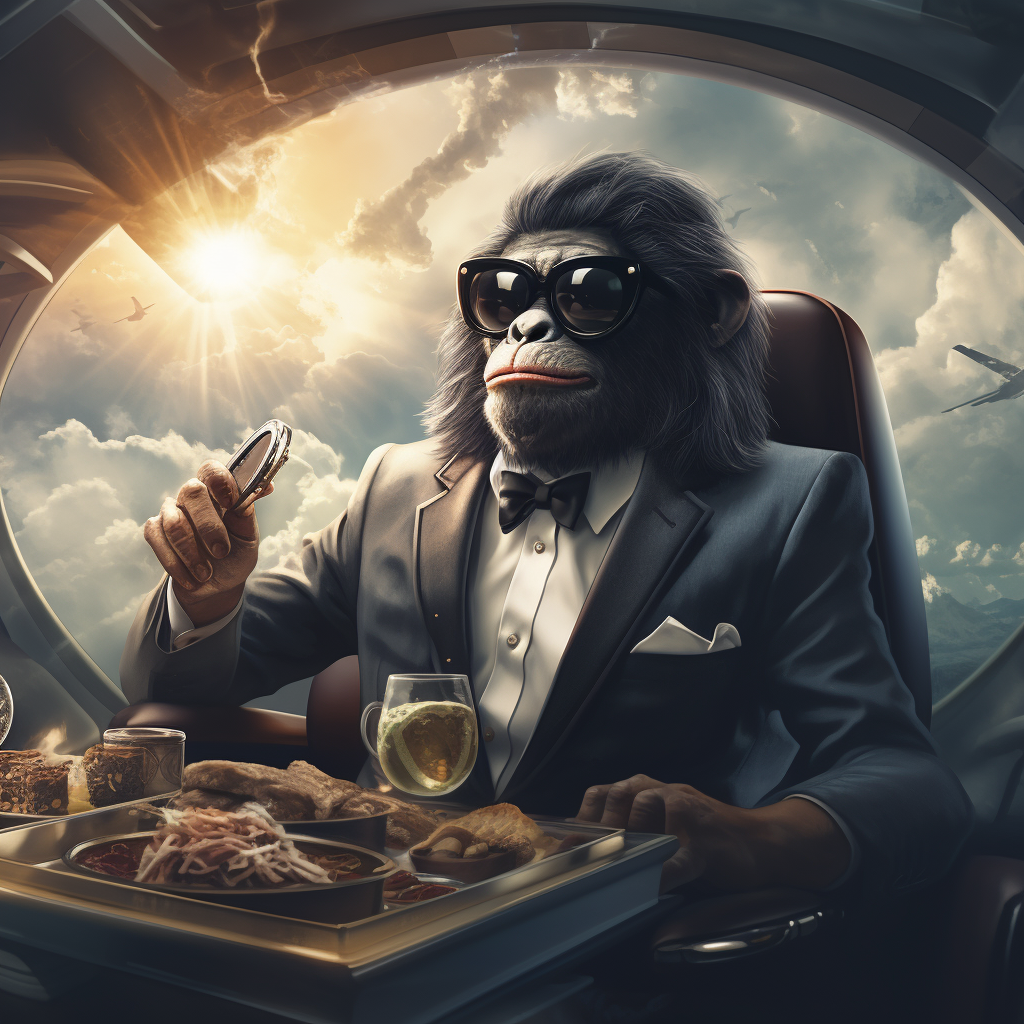 Ape in Tuxedo on Private Jet