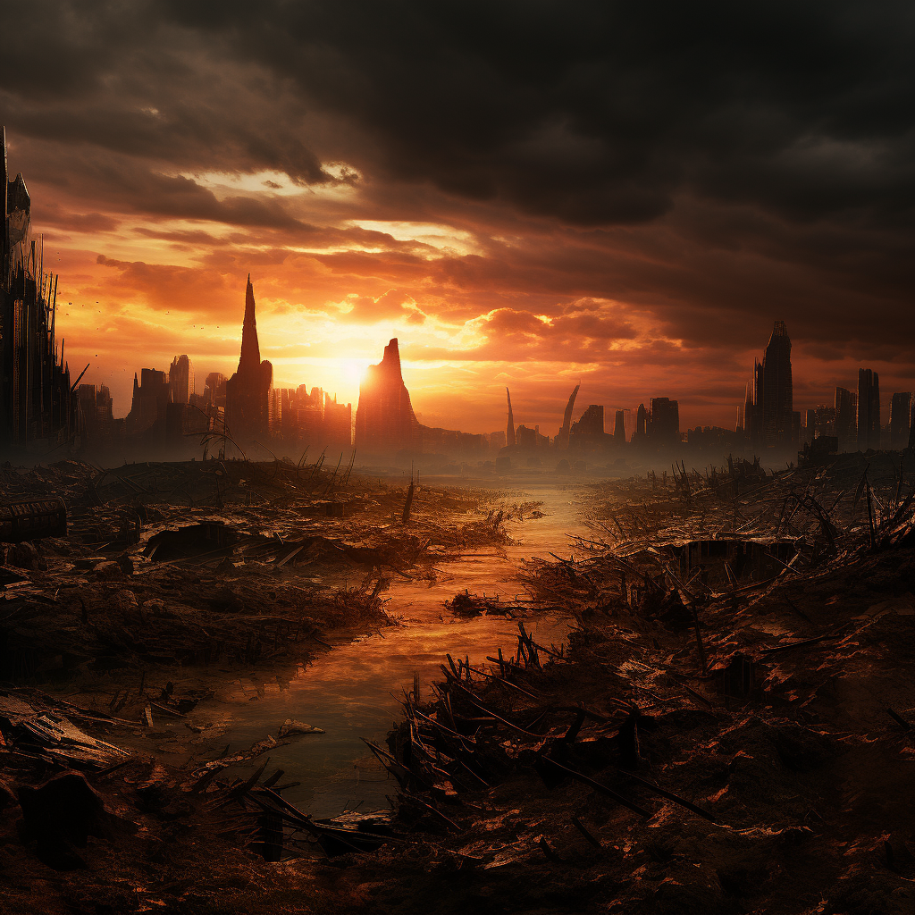 Apocalyptic city landscape with distant view