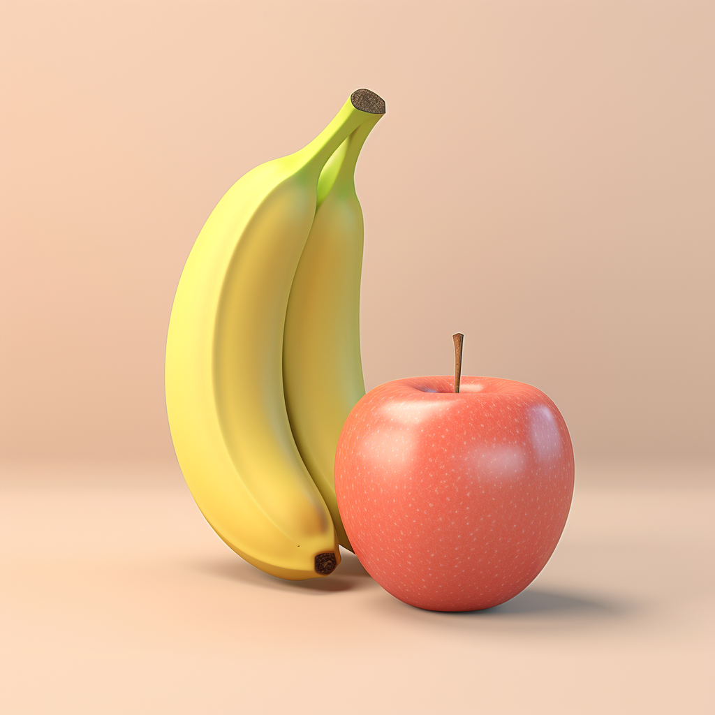 Juicy apple and ripe banana on pastel background