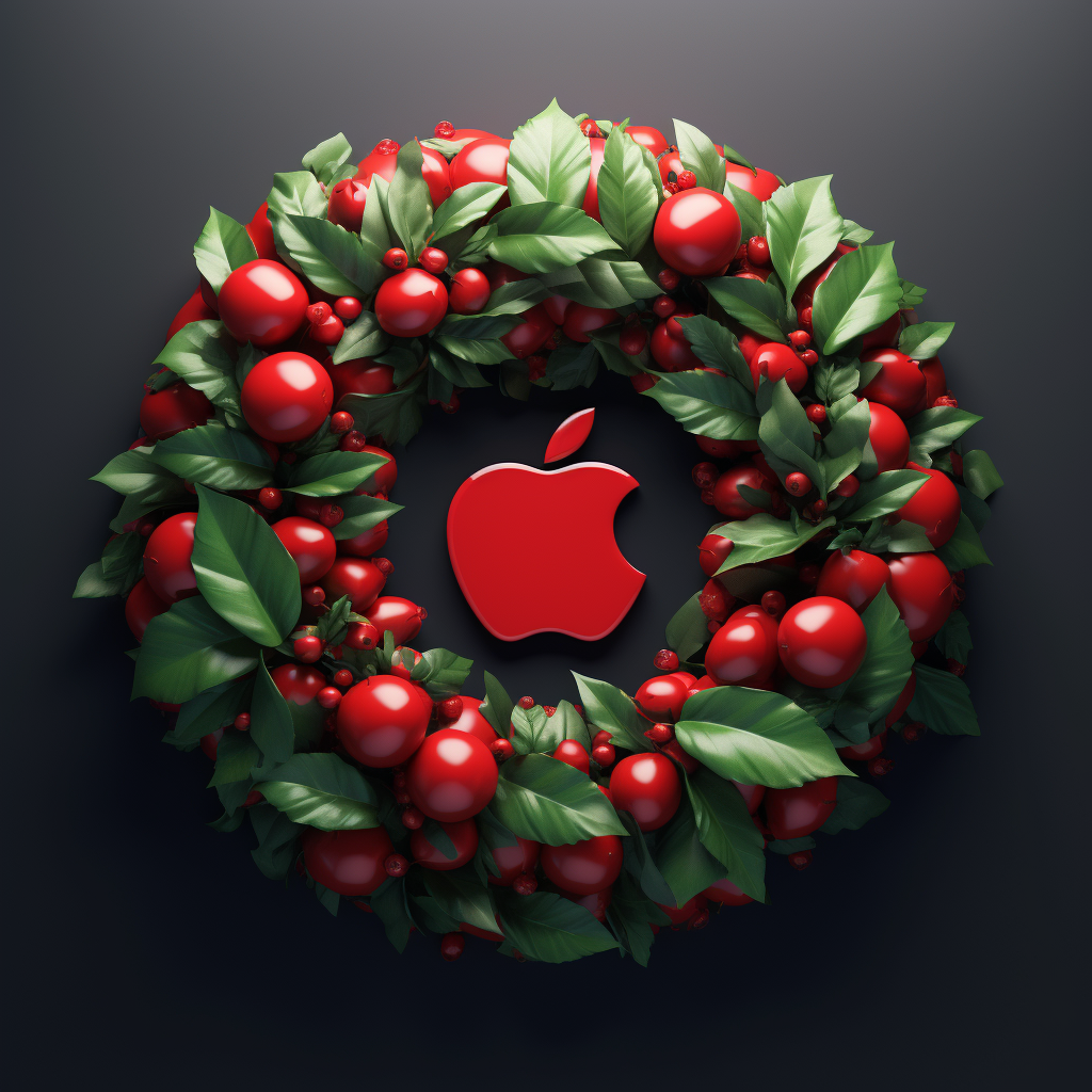 Apple Inc Logo with Christmas Wreaths Blend