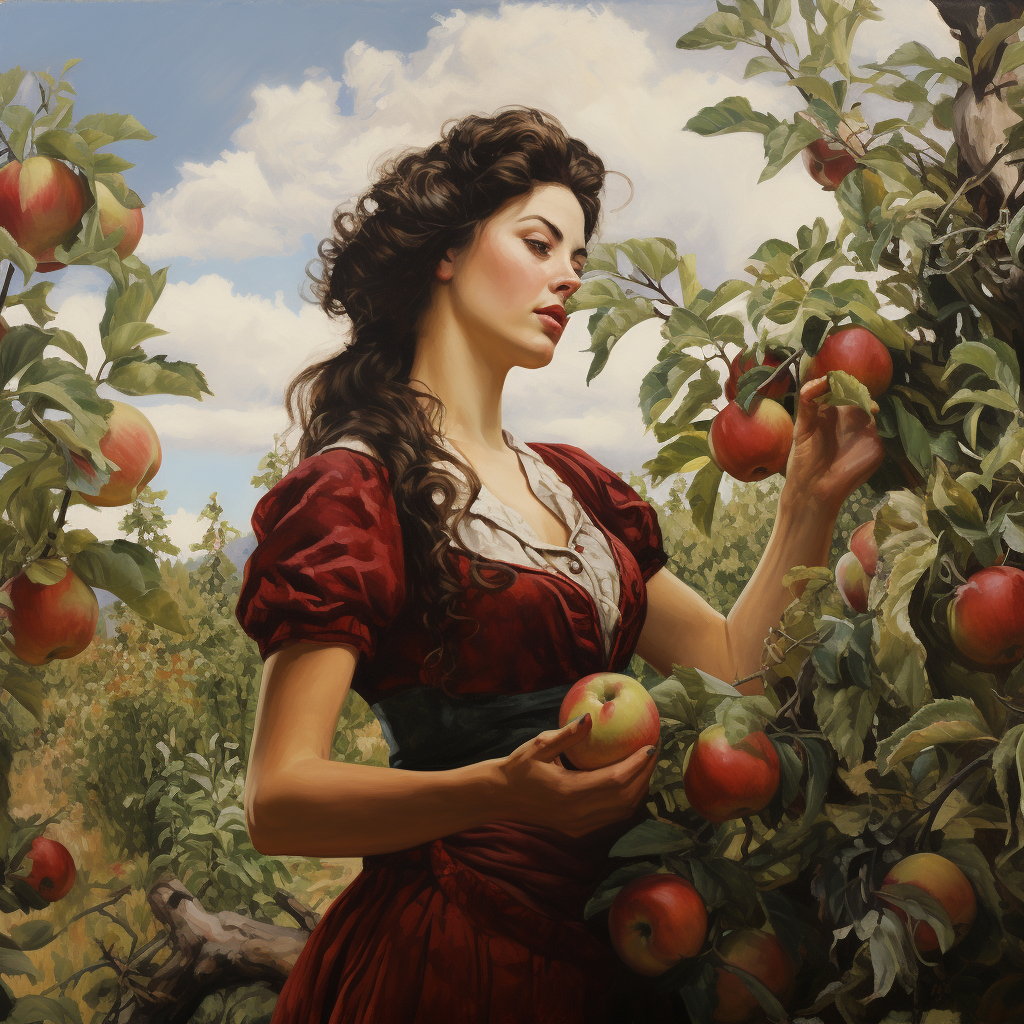 Woman harvesting apples in an orchard