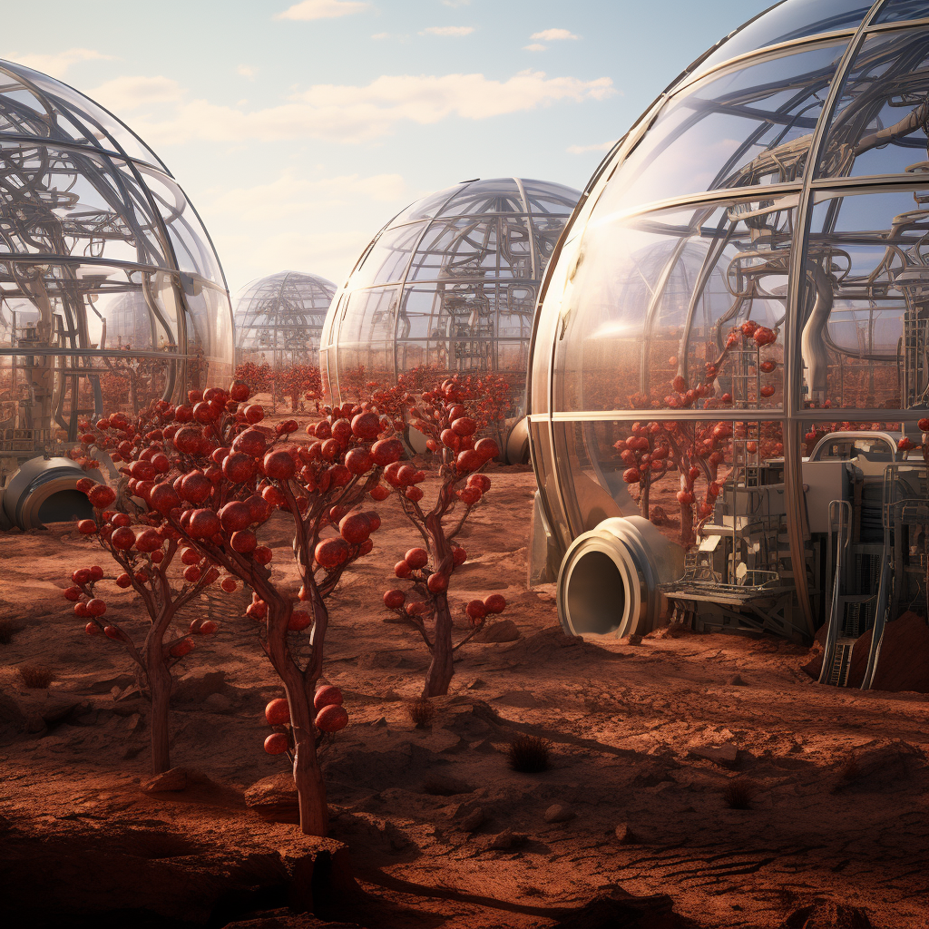 Apple tree farm in Martian dome