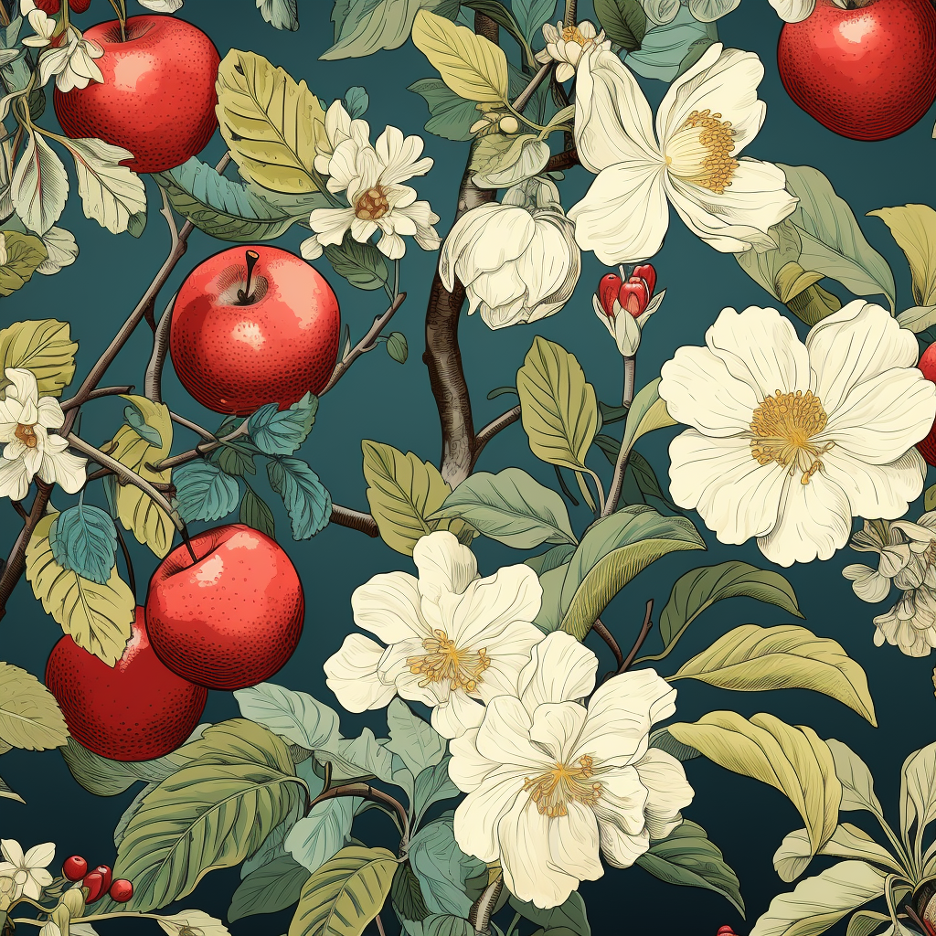 Detailed Botanical Illustration of Apple Growth Stages