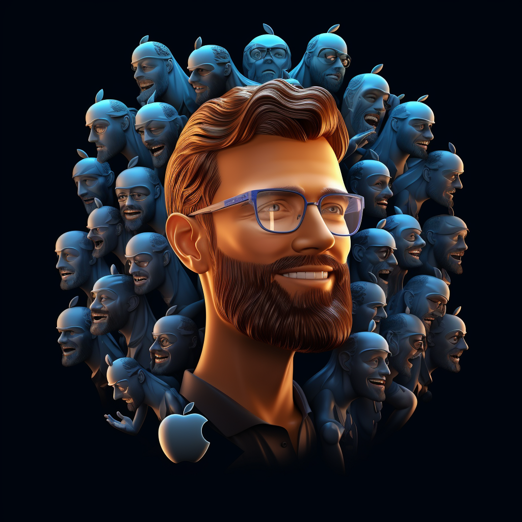 Apple logo with bearded and glasses-wearing people