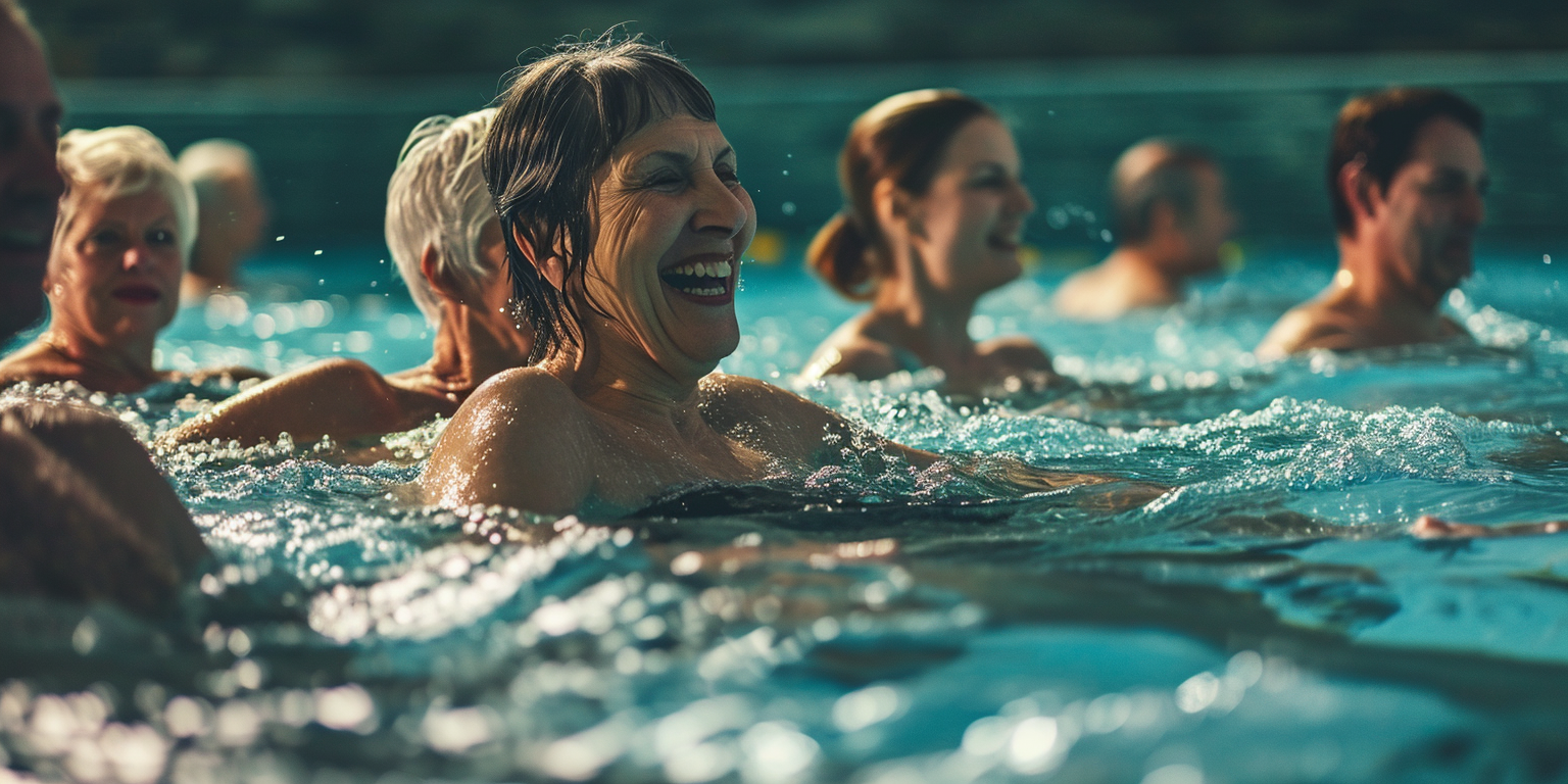 Group of people doing aqua fitness exercises