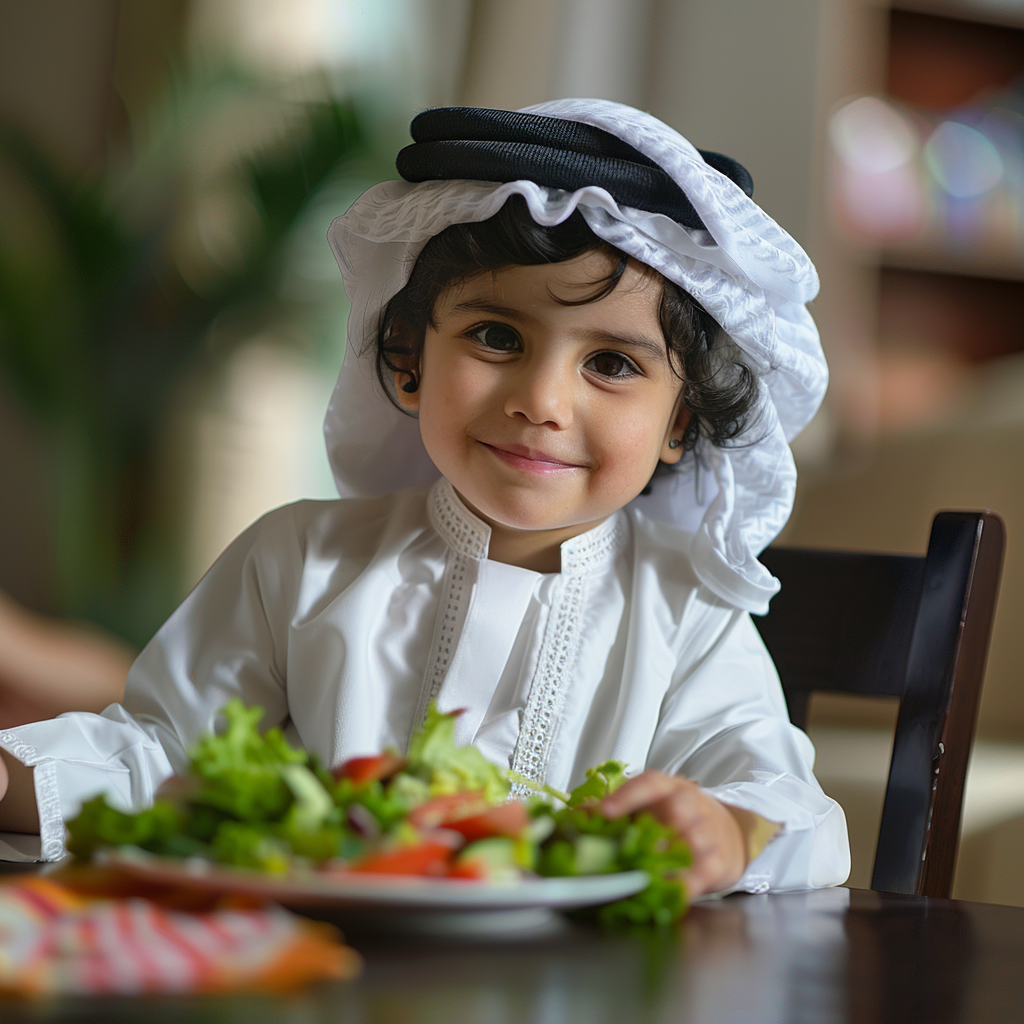 Arab Emirati Kid Eating Salad