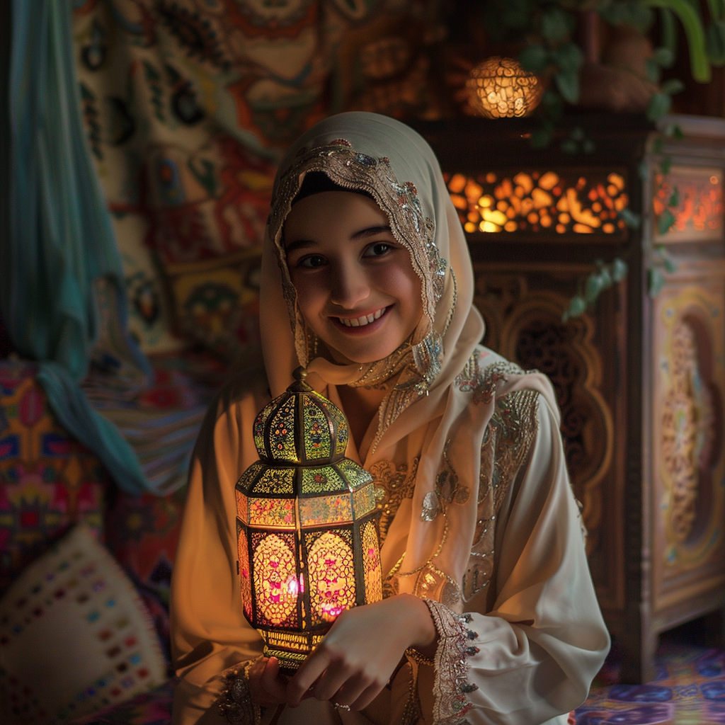 Smiling Arab girl with lantern