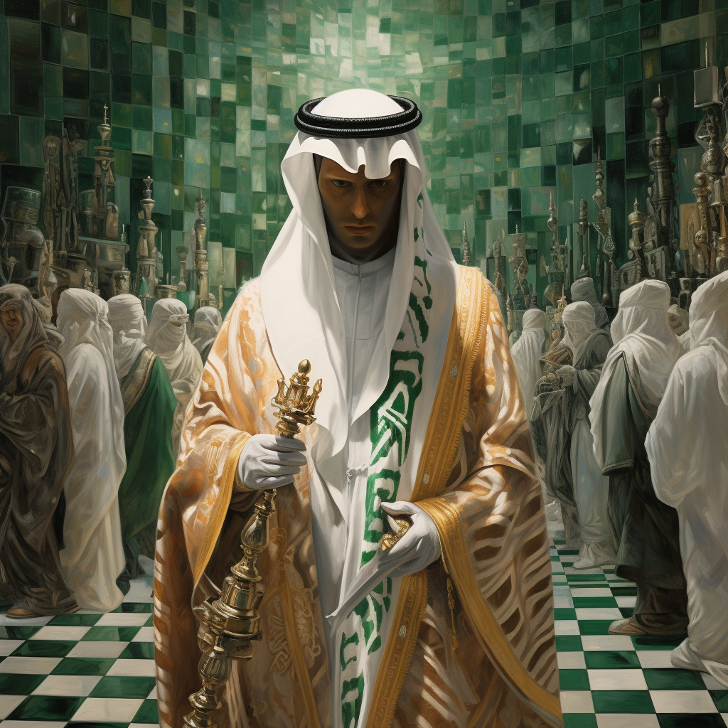 Arab king with country flag and art