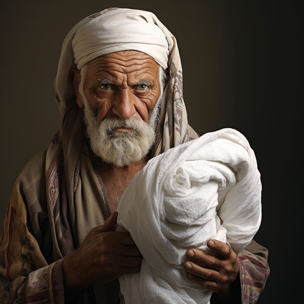 Elderly Arab man with toilet paper