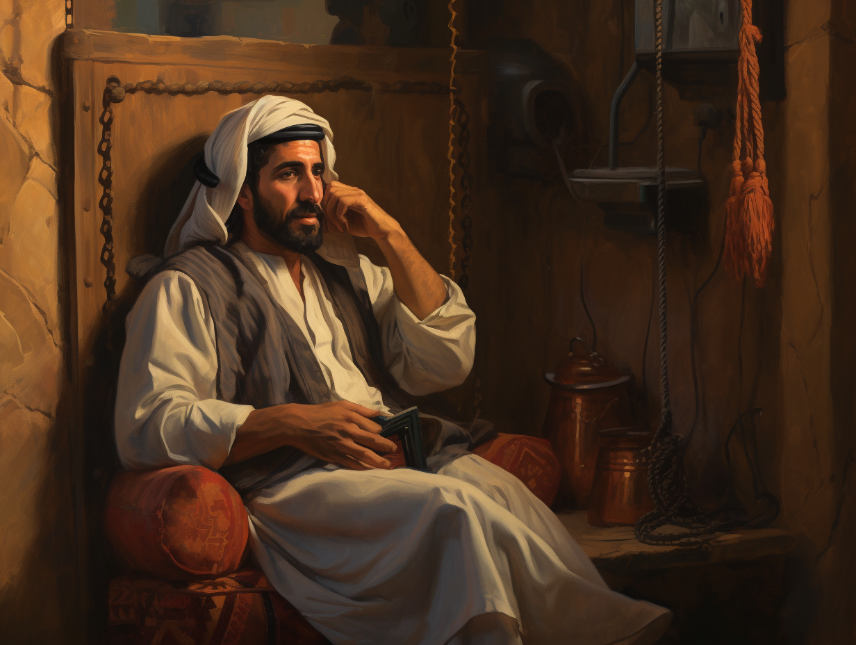 Arab man with cabin phone