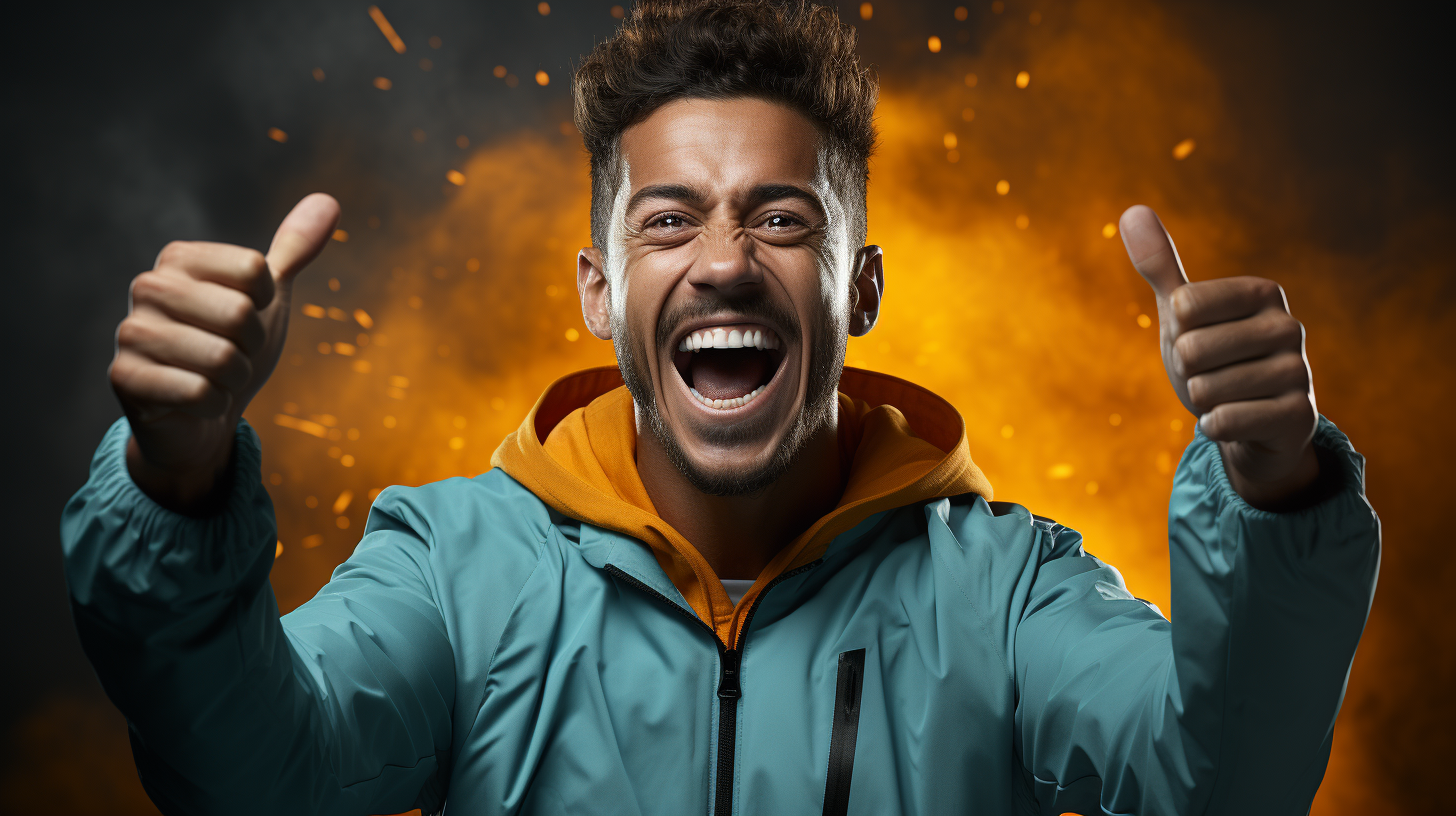 Happy Arab man in yellow uniform celebrating football victory