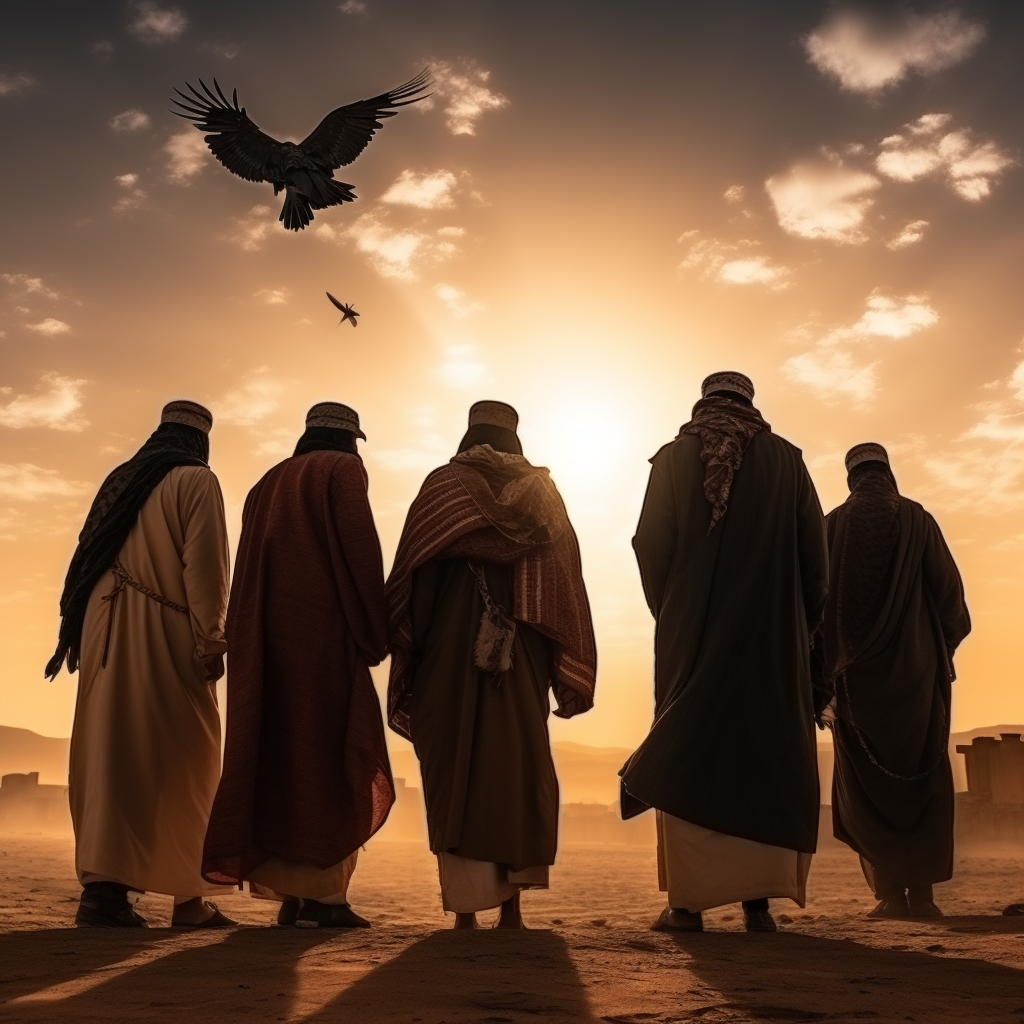 Arab men with falcons against a stunning backdrop