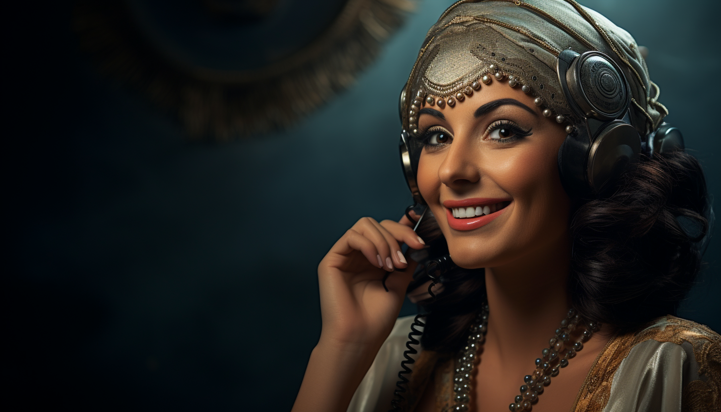 Arab female operator smiling with touch-tone telephone