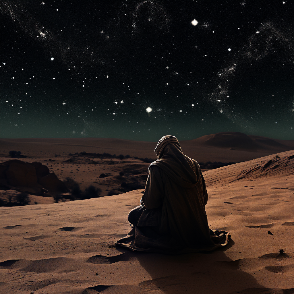 Arab poet gazes at stars in desert