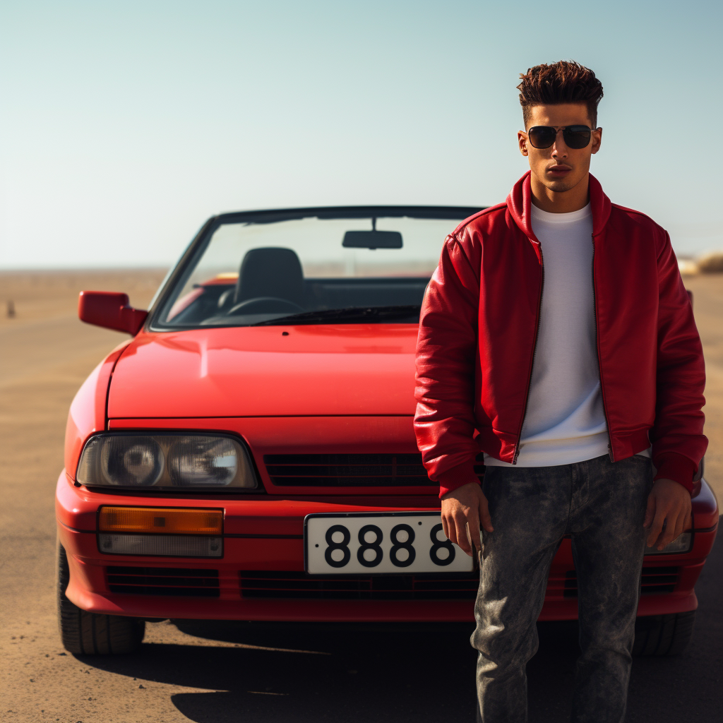 Arab rapper in red convertible car