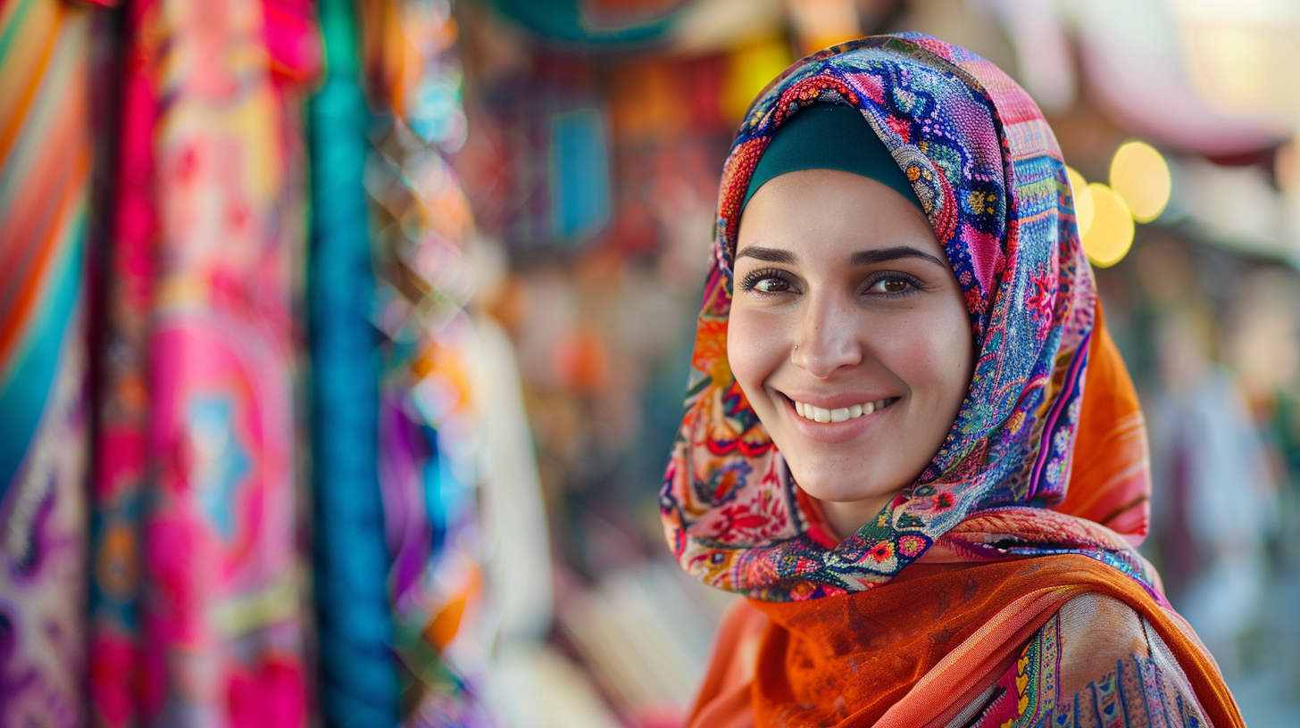 Arab woman at vibrant Ramadan market