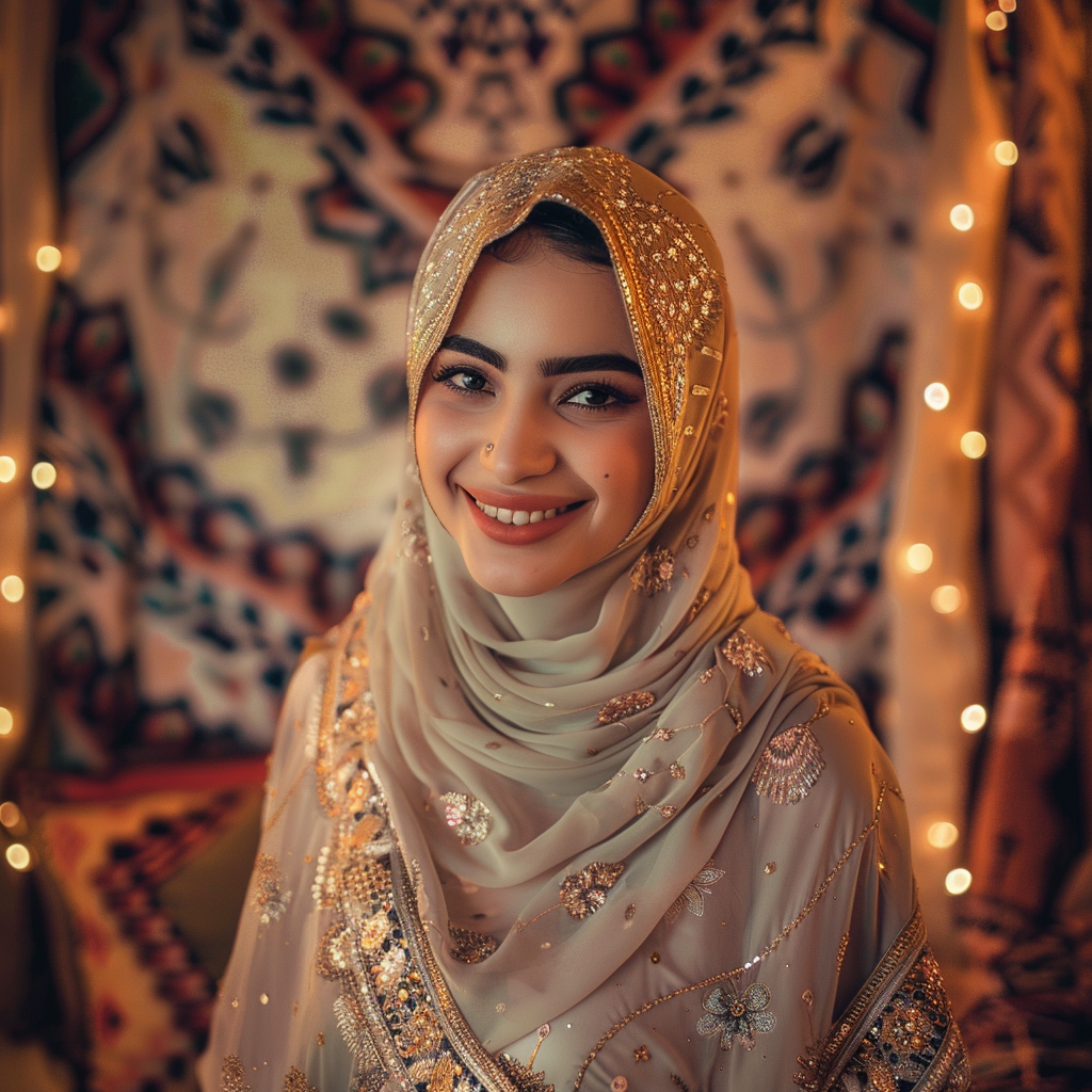 Arab woman in Ramadan outfit smiling