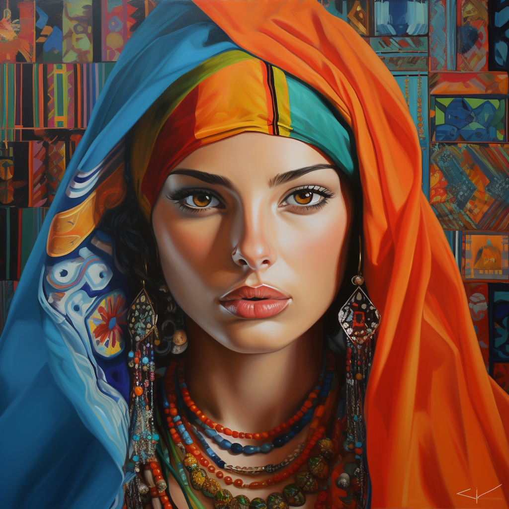 Arab women with traditional jewelry painting