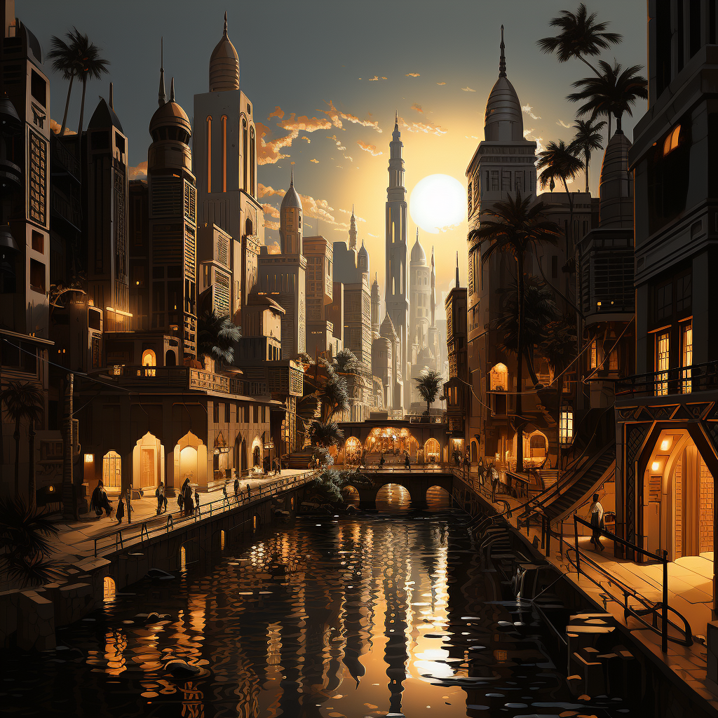 Arab Emirates black and gold buildings