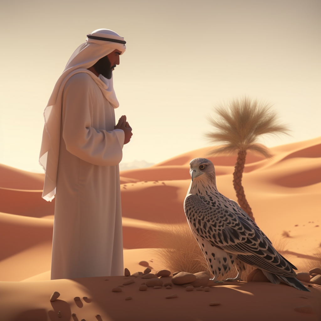 Arabian falcon perched on hand