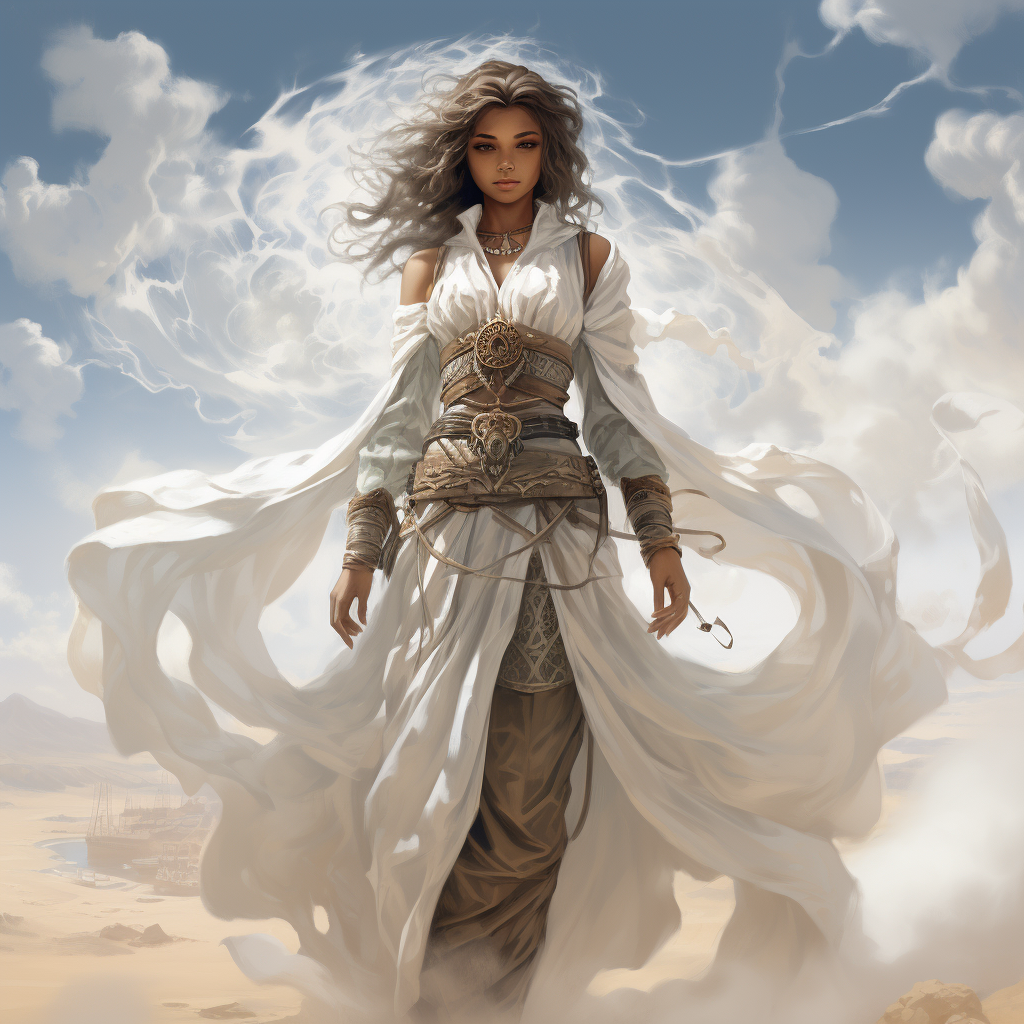 Arabian genious with ethereal cloud-like clothing