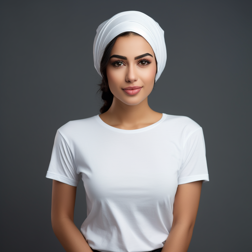 Arabian girl in white t-shirt looking at camera