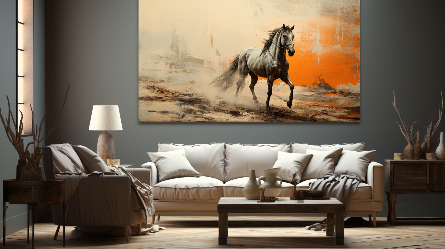 Oil painting of Arabian horse in desert