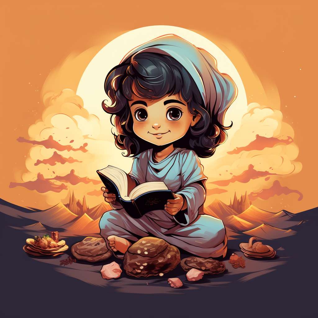 Arabic dessert prophet born Muslim cartoon style toddler book woman