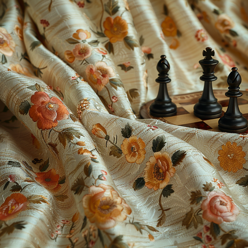 Chessboard on orange beige fabrics