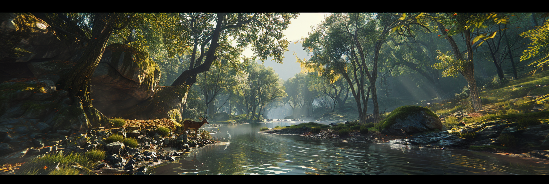 Hyper-realistic wide shot forest scene