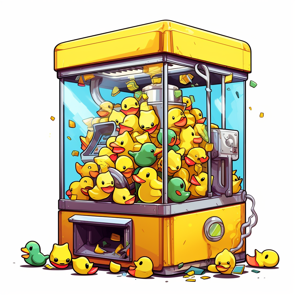 Arcade Claw Game with Rubber Ducks Comic Illustration