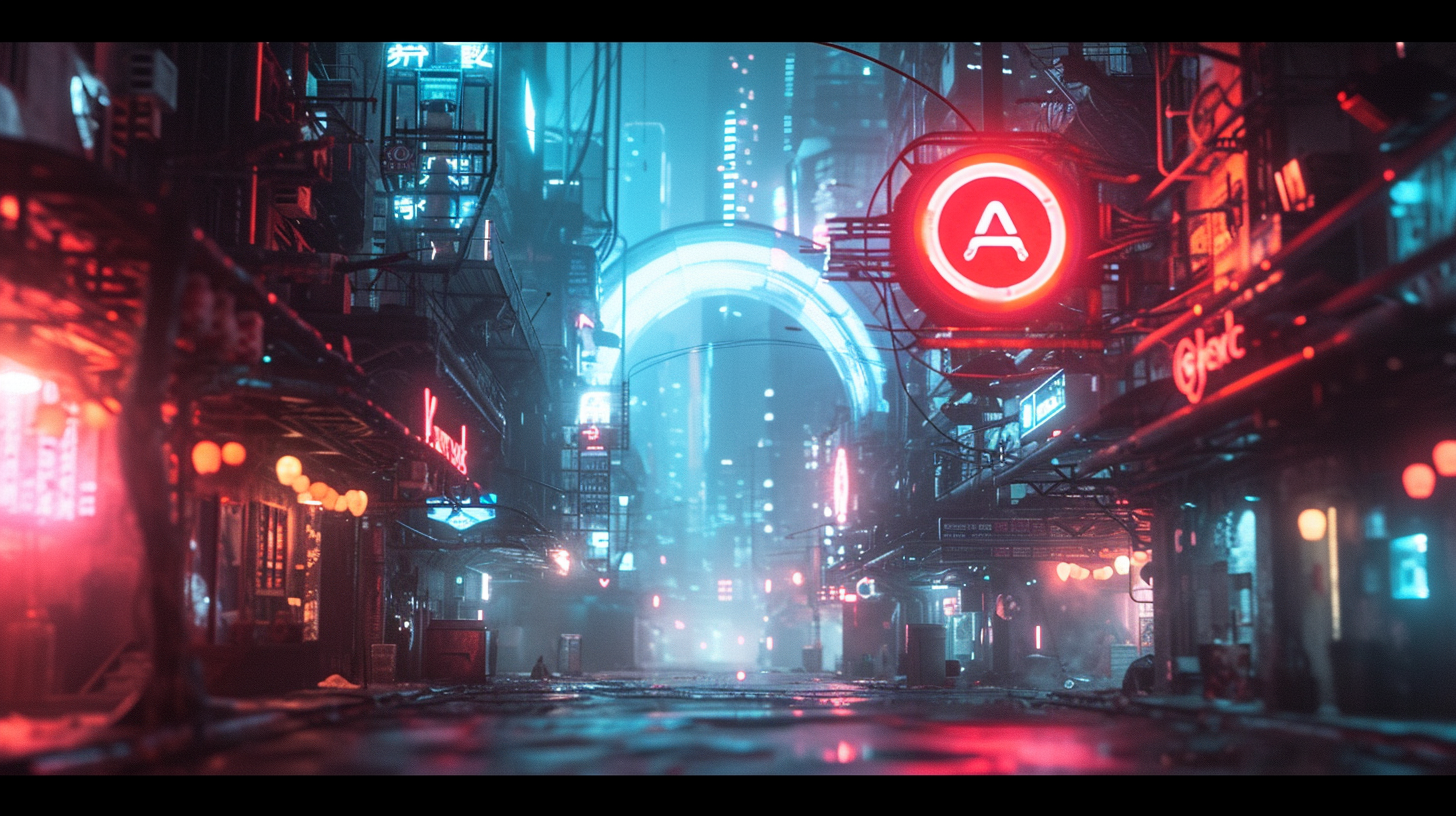 Arch Linux Logo Futuristic City Cyberpunk Neon