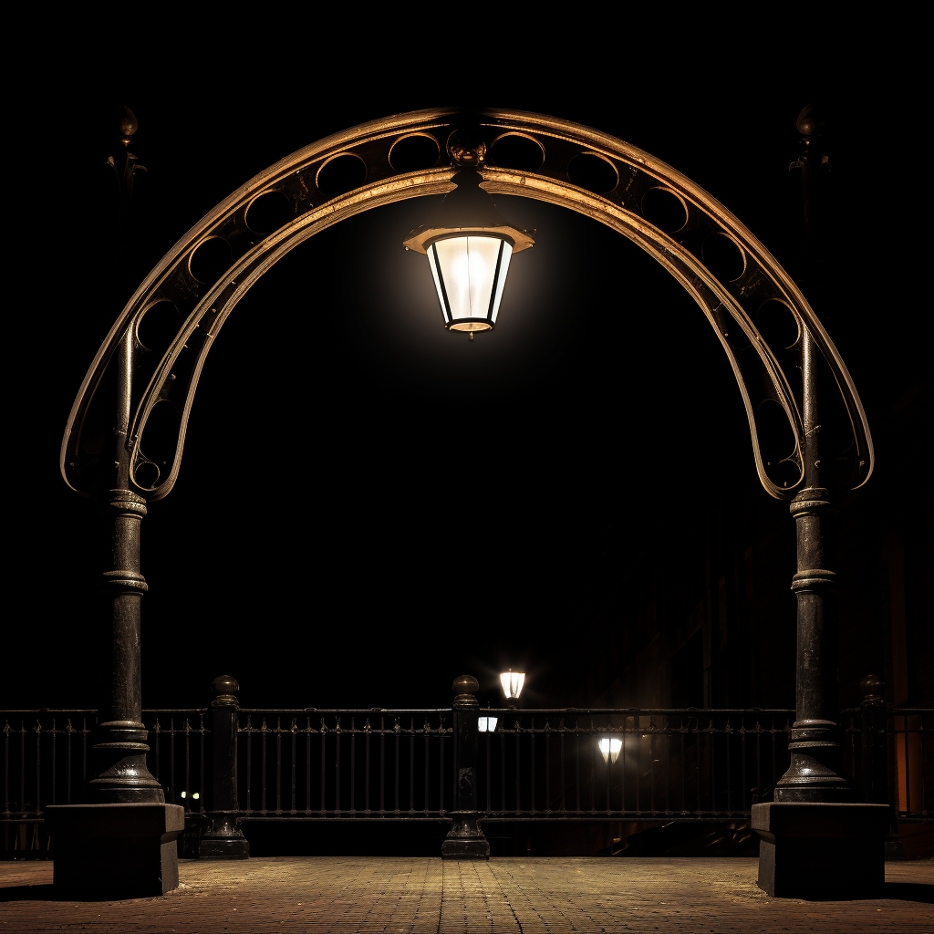 Street light illuminating arch on black background