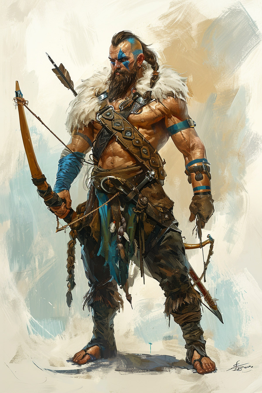 Archer warrior with white fur and chain armor