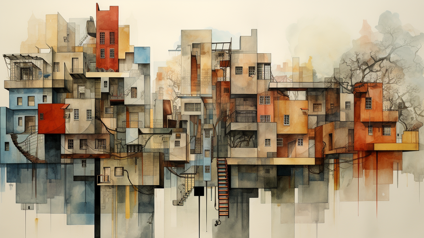 Architectural collage in watercolour