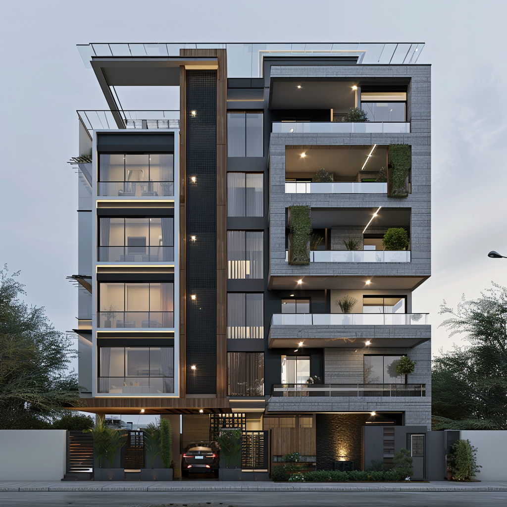 Modern G+15 architectural facade design