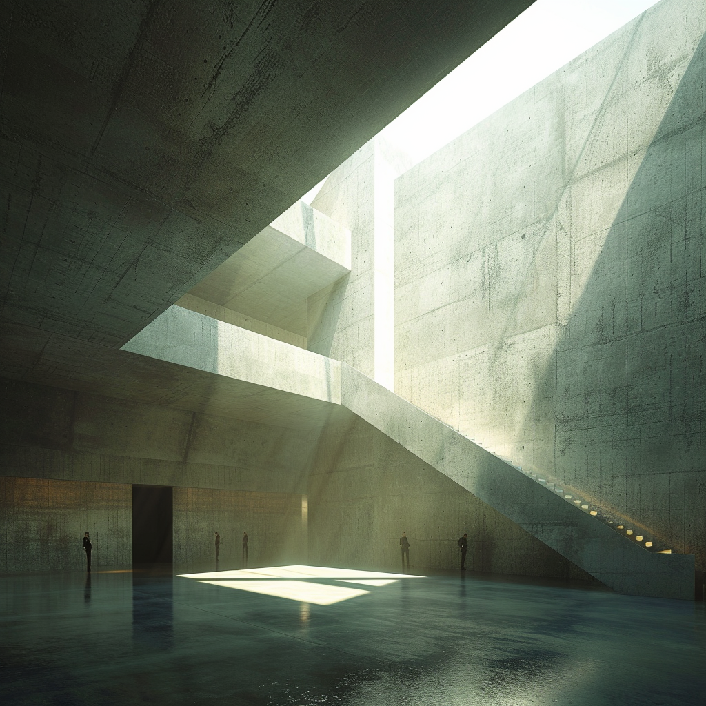 Architectural Indoor Rendering with Concrete Walls and Light