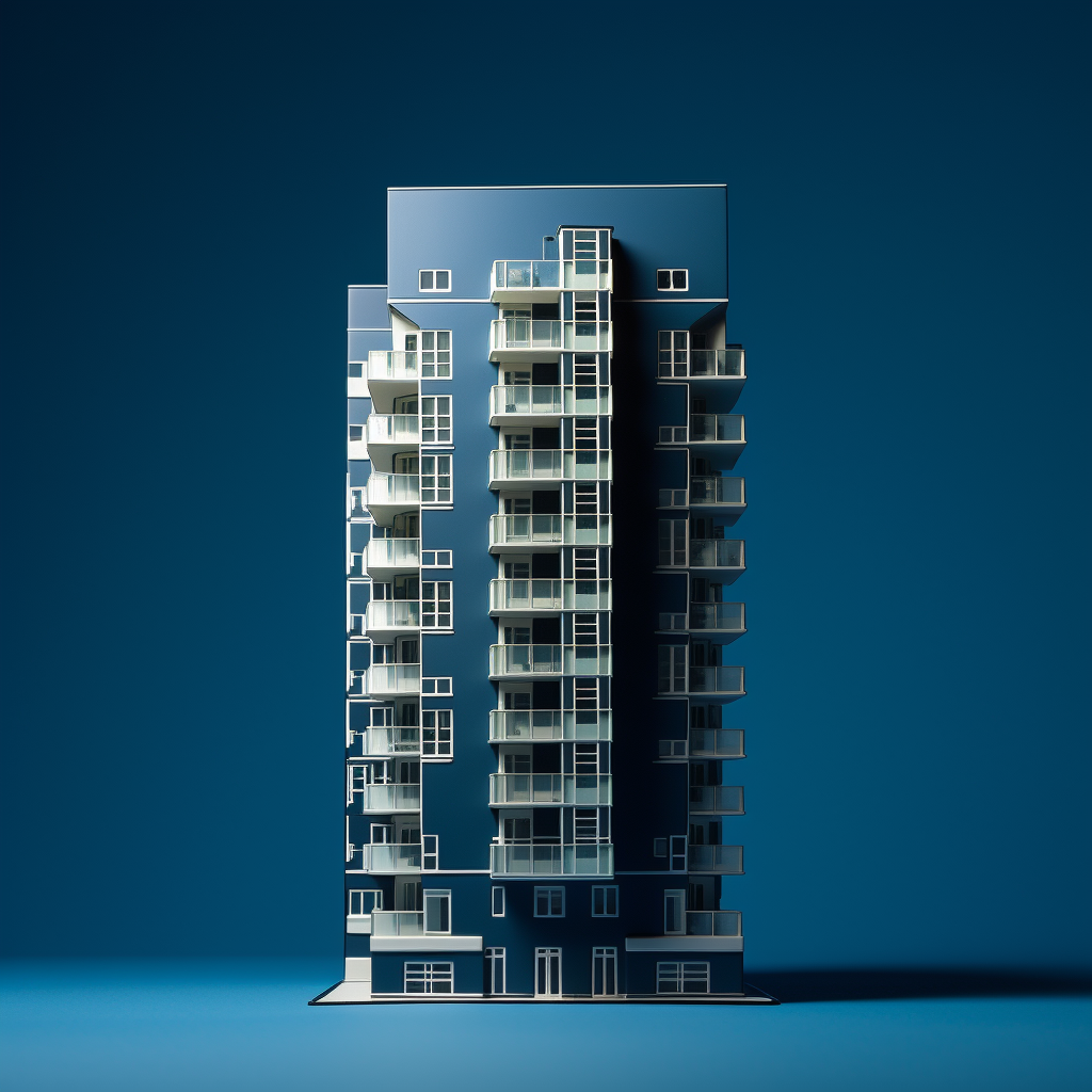 Tower block architectural model with interesting facade