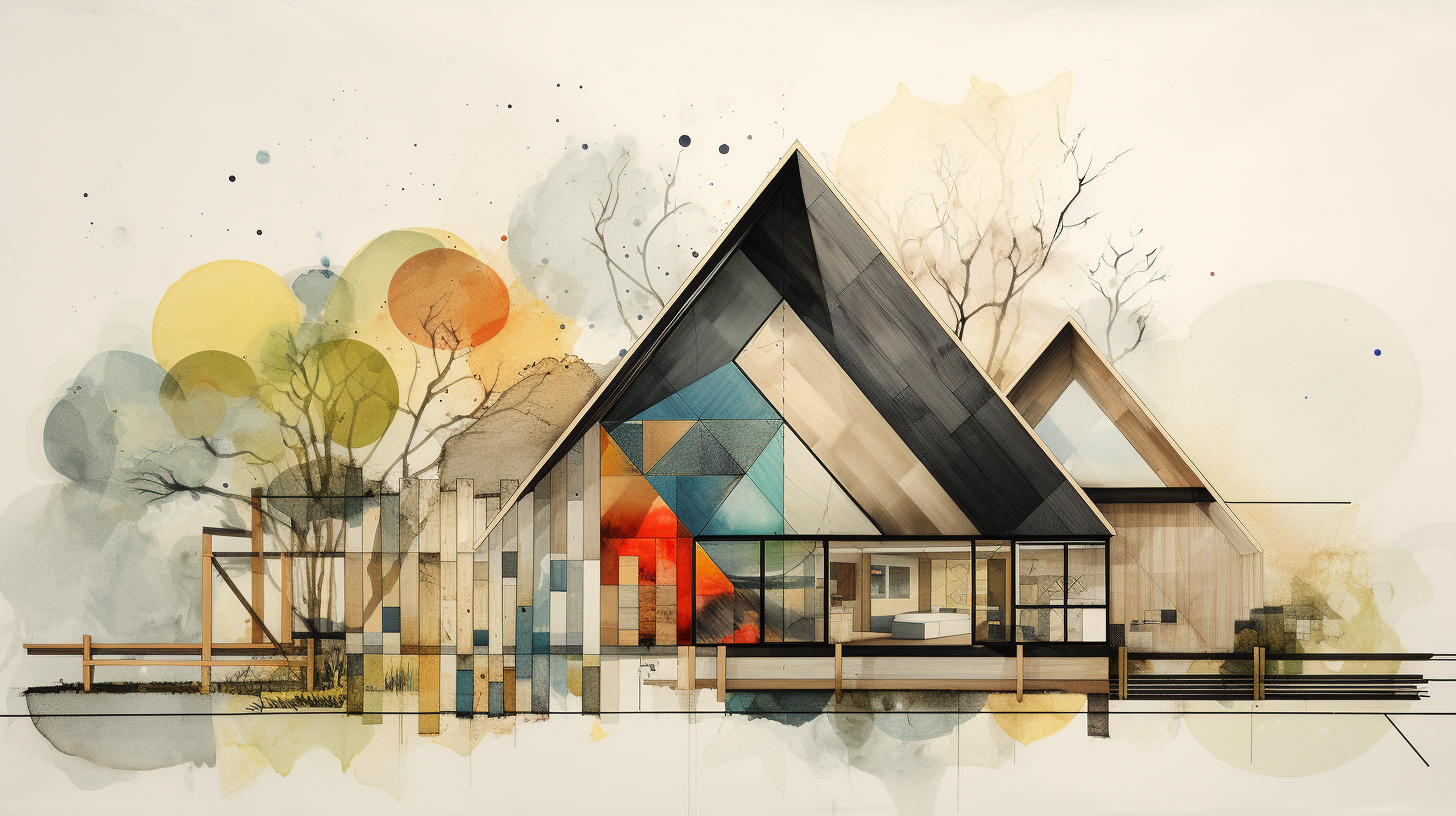 Beautiful merged watercolor architectural collage