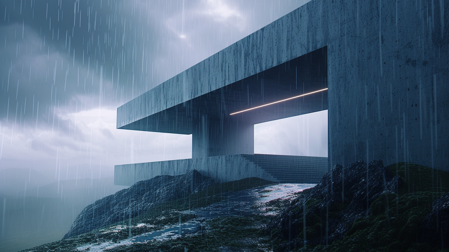 Rainy architectural building in minimal style