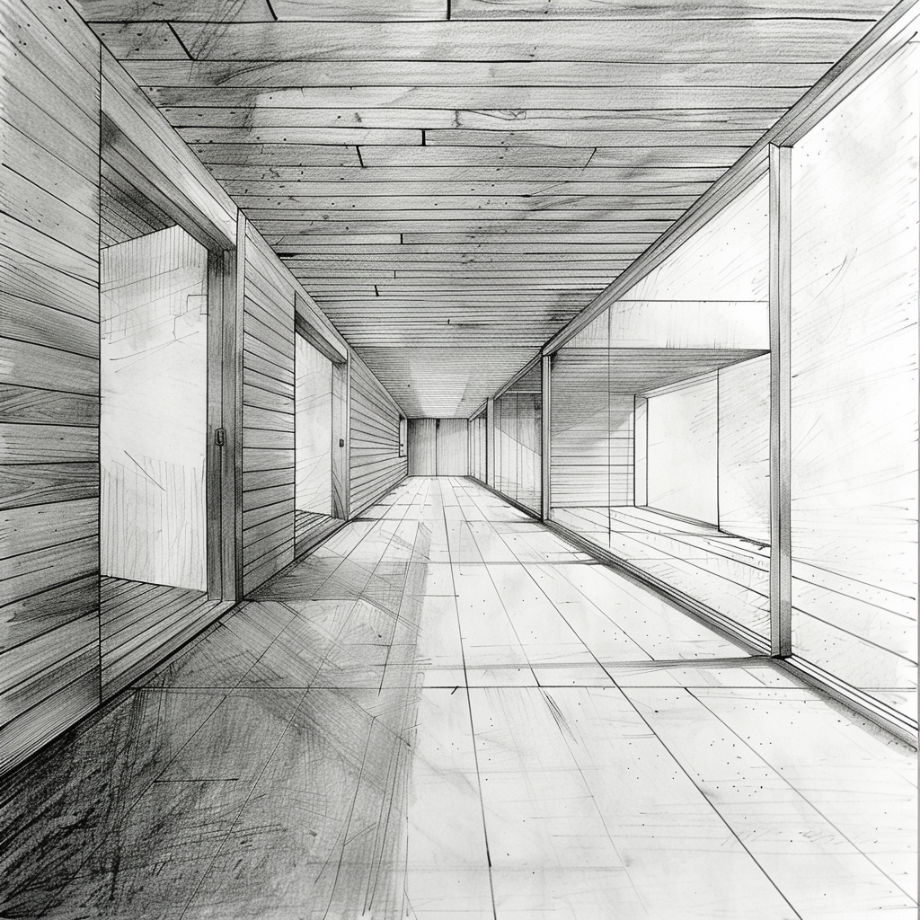 Pencil Sketch Modern Building Glulam