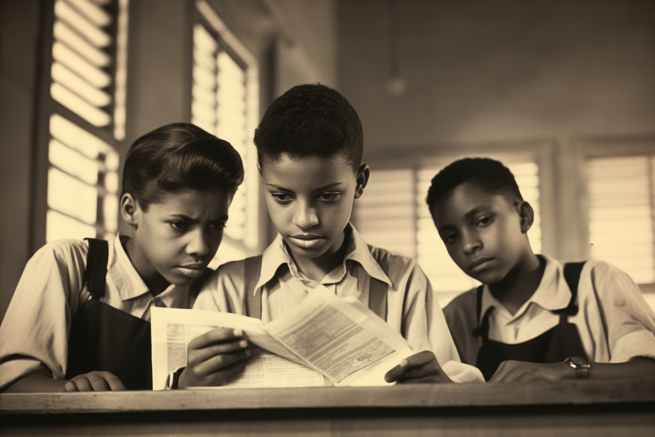 Four 12-Year-Old Boys Studying in Classroom