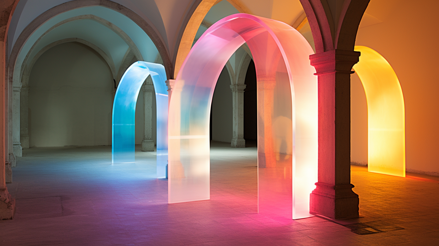 Colorful Archways on Translucent White Material