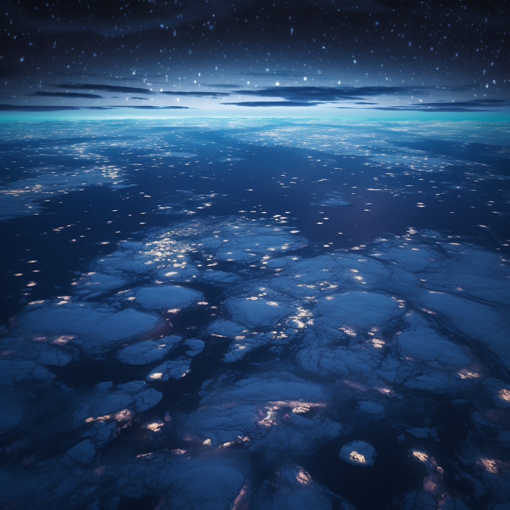 Aerial view of Arctic Ocean at night