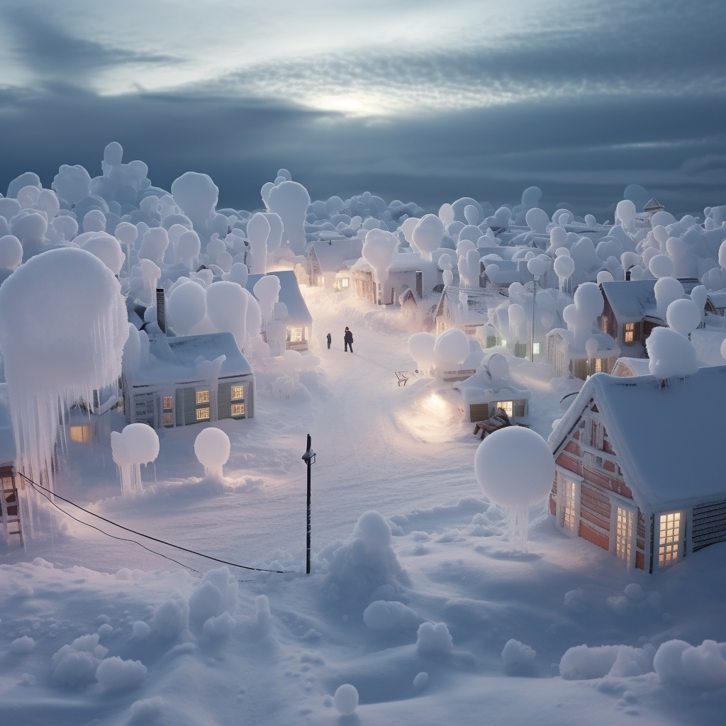 Children stamping silica beads on snowy ground